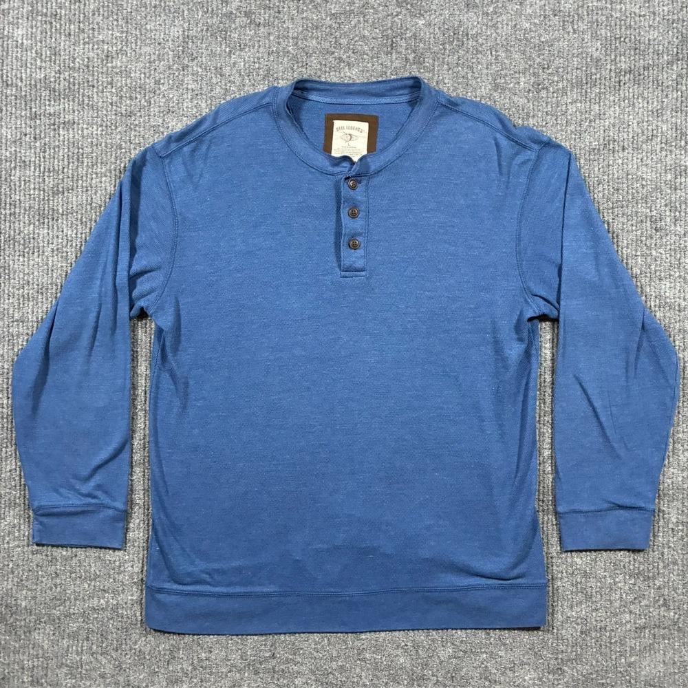 Reel Legends Henley Shirt Mens Size L‎ Blue Long Sleeve Cotton Blend Casual